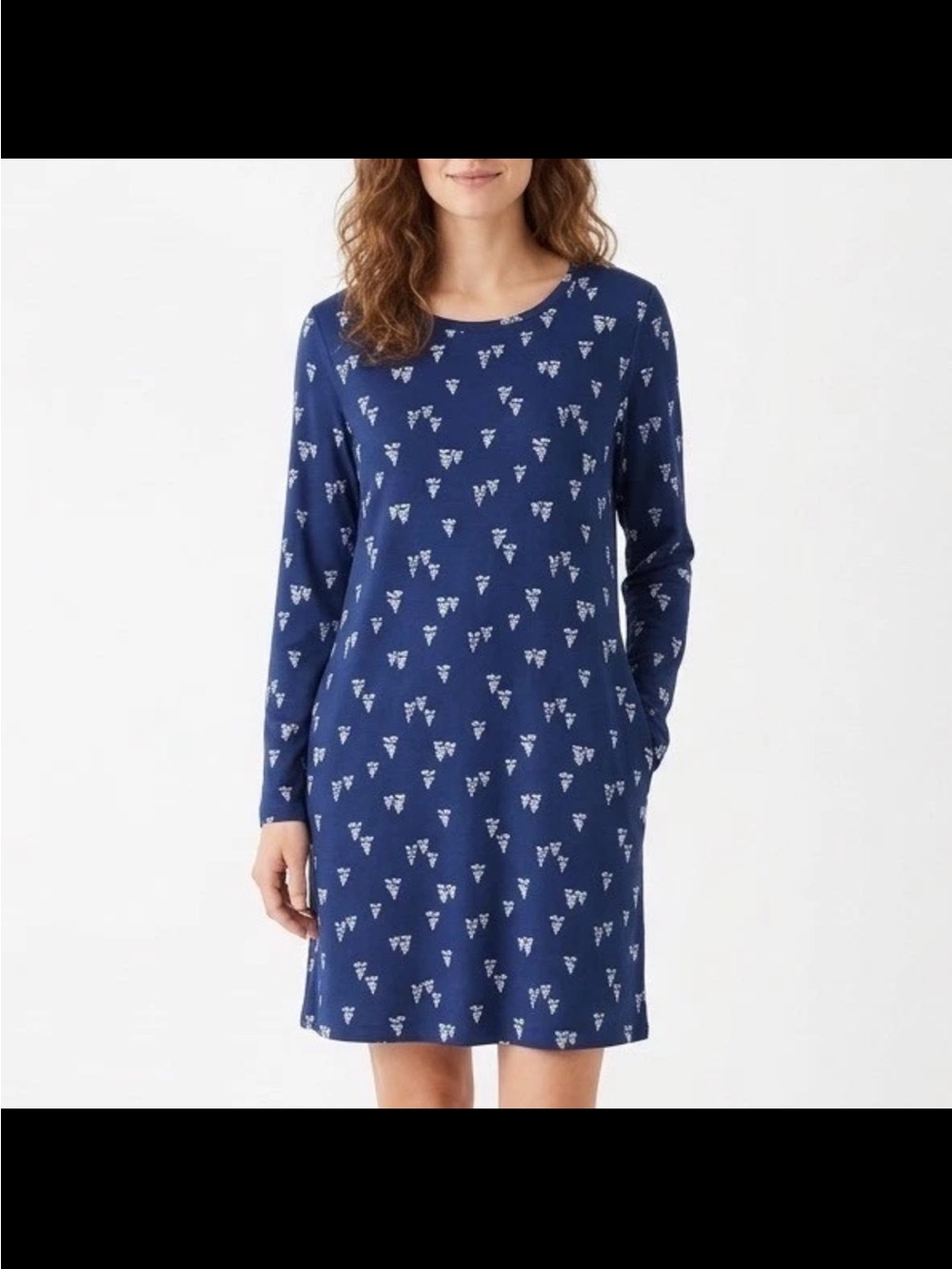 NWT Charter Club Long Sleeve Pajama Dress Forest Stroll Navy Blue Size Small